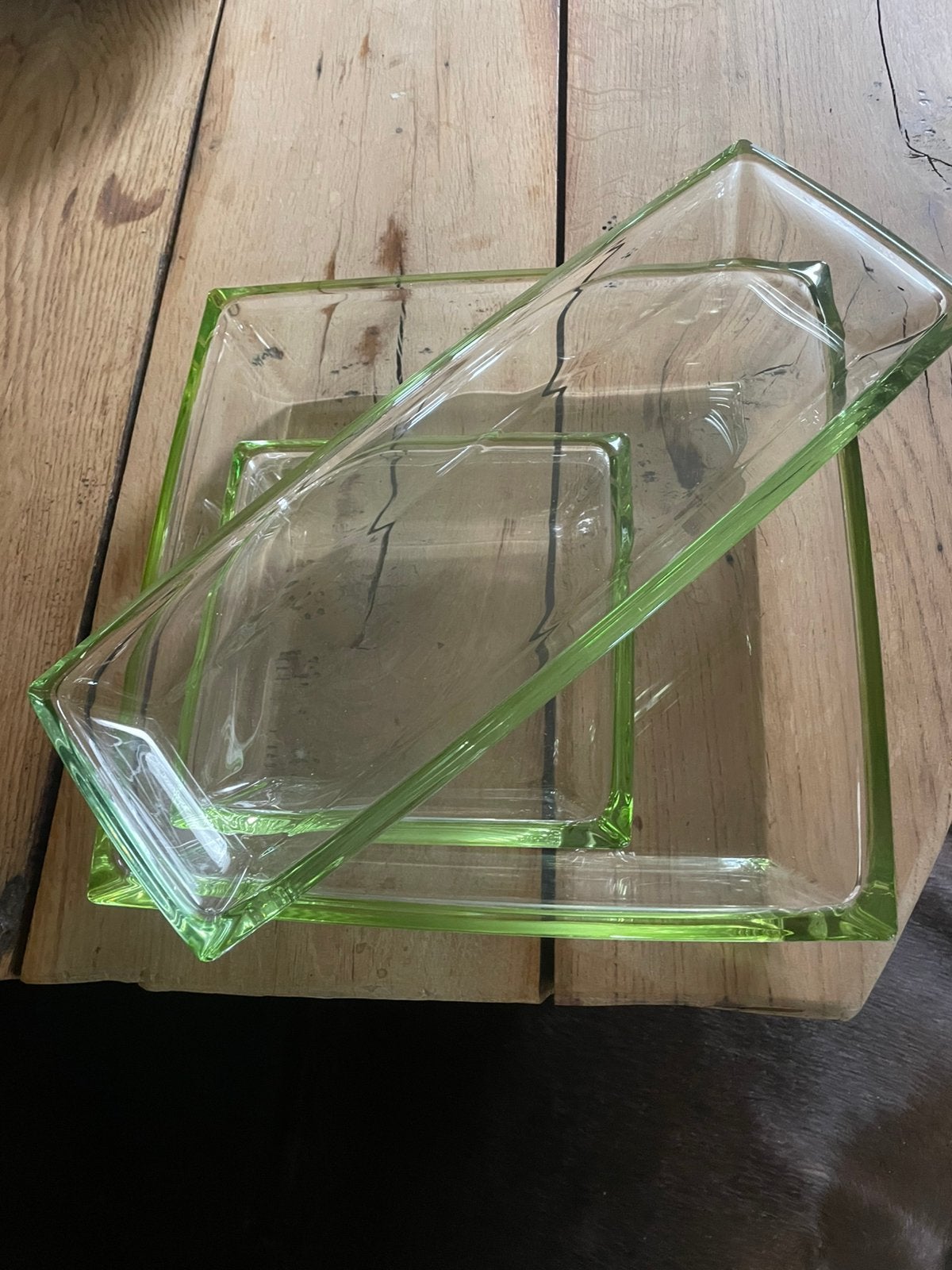 Leonardo serie corner glazen schalen met groene rand, Antiek en Kunst, Ophalen of Verzenden