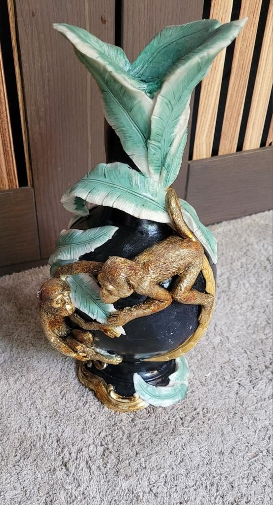 Unieke decoratieve vaas met apen en bladeren, Ophalen of Verzenden