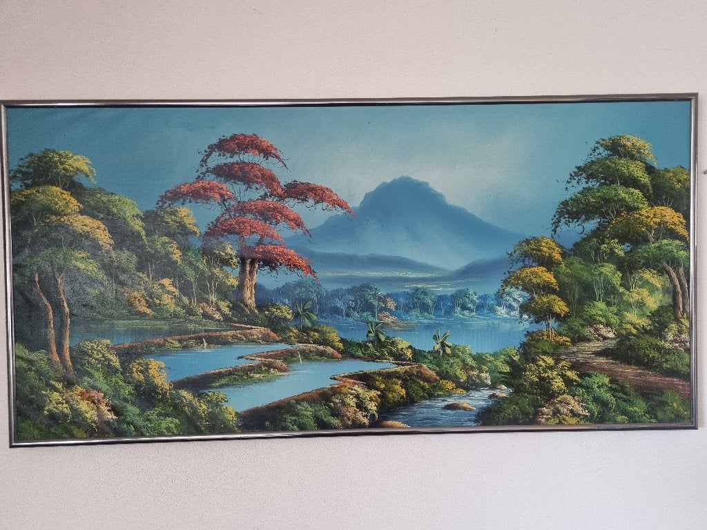 olieverf schilderij Japan ( Bob Ross ? ), Antiek en Kunst, Kunst | Schilderijen | Klassiek, Ophalen of Verzenden