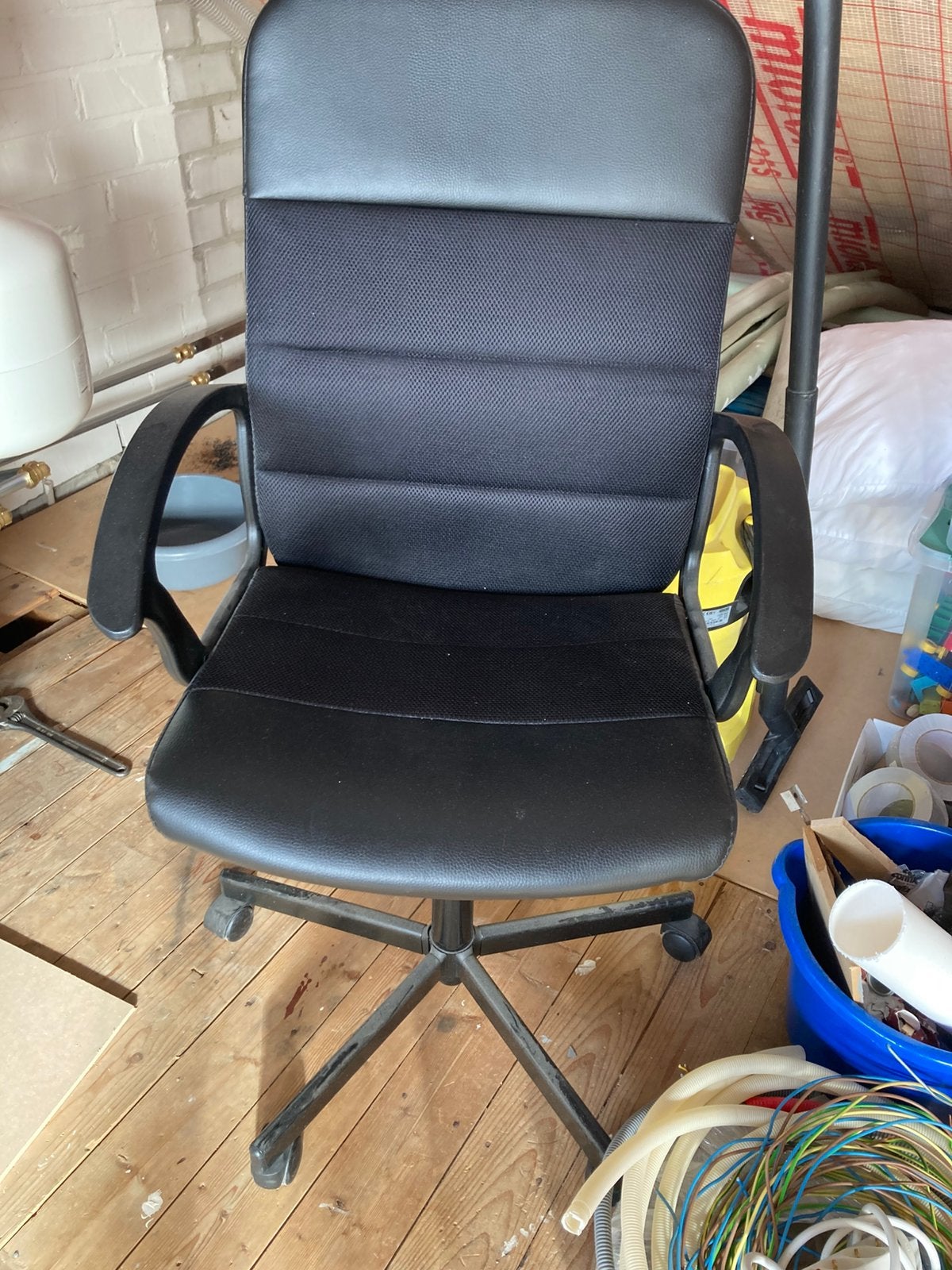 Ikea bureaustoel verstelbaar zwart leer/stof, Ophalen, Zwart, Bureaustoel, Ergonomisch
