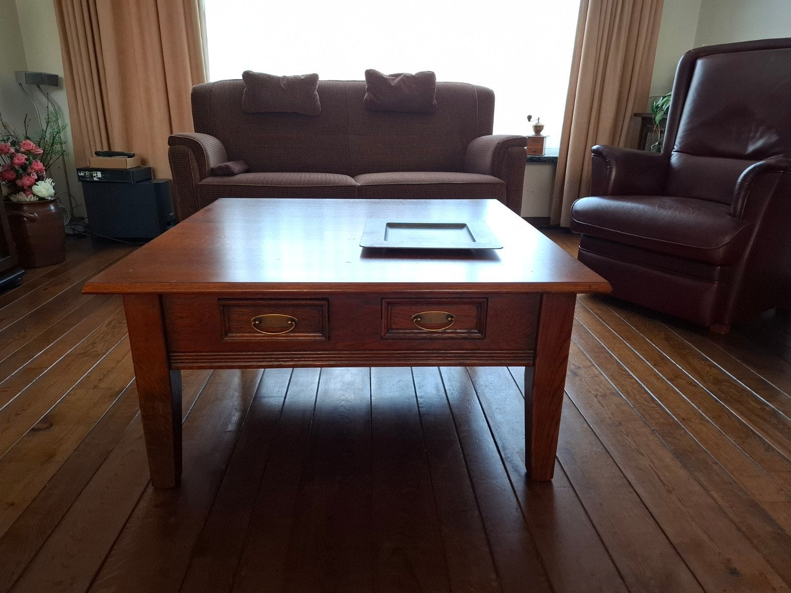 Salontafel Queen 100x100 cm met 2 lades, Ophalen, Gebruikt, 50 tot 100 cm, Vierkant