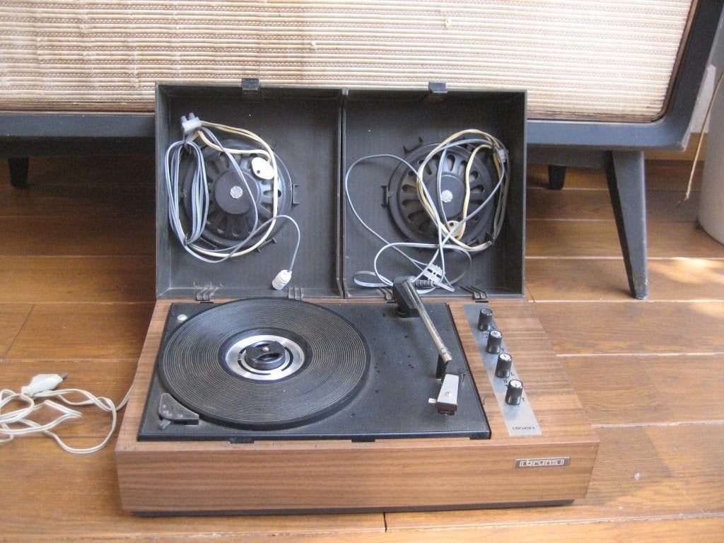 60s vintage koffer pick up houtkleurig, Ophalen of Verzenden, Gebruikt, Platenspeler, Overige merken