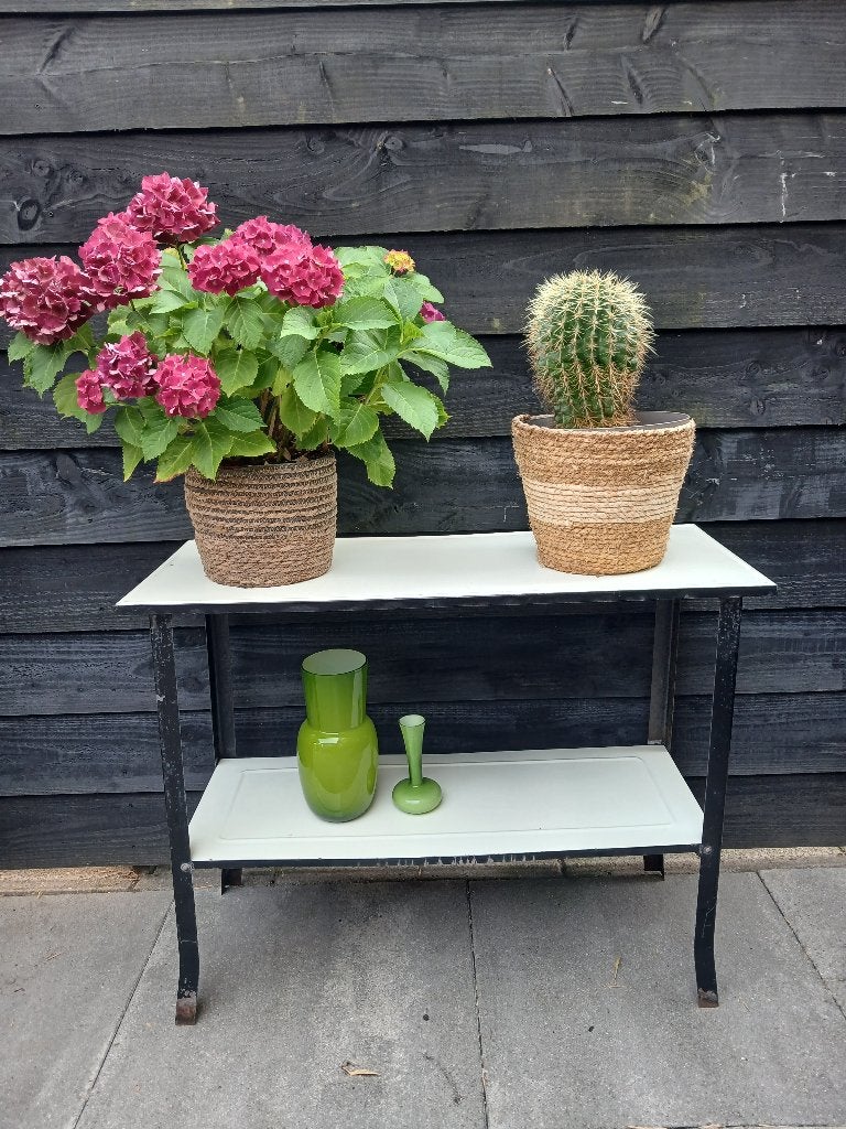 Geëmailleerde Bijzettafel, Plantentafel - Vintage jaren 60, Huis en Inrichting, Tafels | Bijzettafels, Ophalen, Minder dan 55 cm