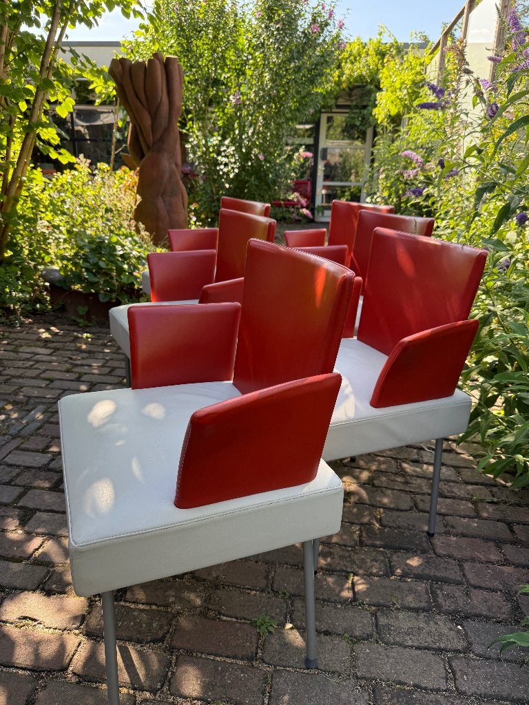 6x Montis Calvi stoelen Gijs Papavoine, Ophalen, Zo goed als nieuw, Rood, Leer