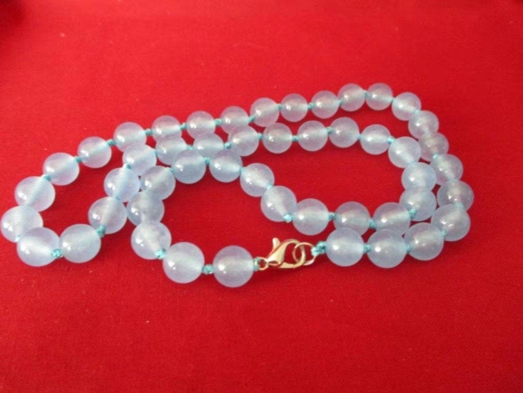 Halsketting van lichtblauwe jade, kralen Ø 8,3 mm, Verzenden, Nieuw, Blauw, Steen of Mineraal