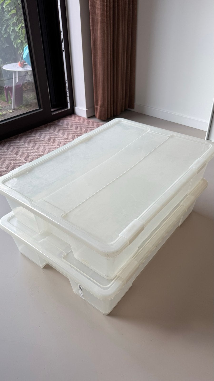 Twee IKEA Samla opbergboxen met deksel - 79x57x18 cm, Ophalen, Kunststof, Gebruikt, 50 tot 100 cm