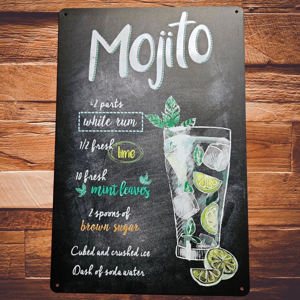 Metalen Wandbord Mojito Cocktail Recept Decoratie