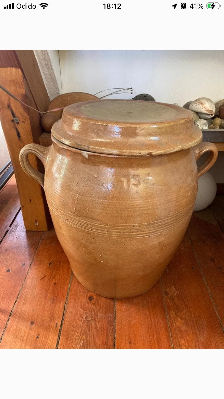 Antieke inmaak pot met deksel, Ophalen of Verzenden