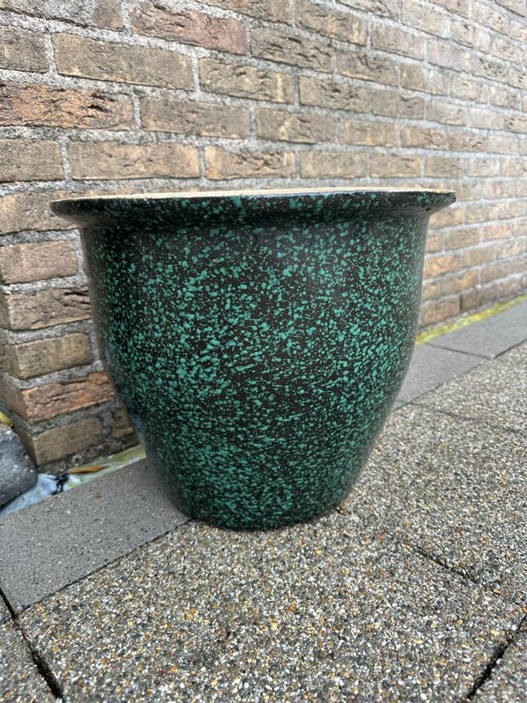 Grote Groene Bloempot met Spikkelpatroon 39 br 32 hoog, Tuin en Terras, Ophalen, Gebruikt, 40 cm of meer, Rond