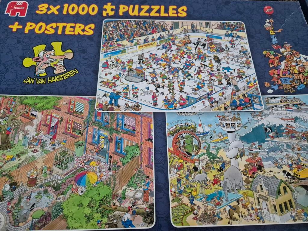 Jan van Haasteren 3x 1000 stukjes, Hobby en Vrije tijd, Denksport en Puzzels, Ophalen of Verzenden, 500 t/m 1500 stukjes, Zo goed als nieuw
