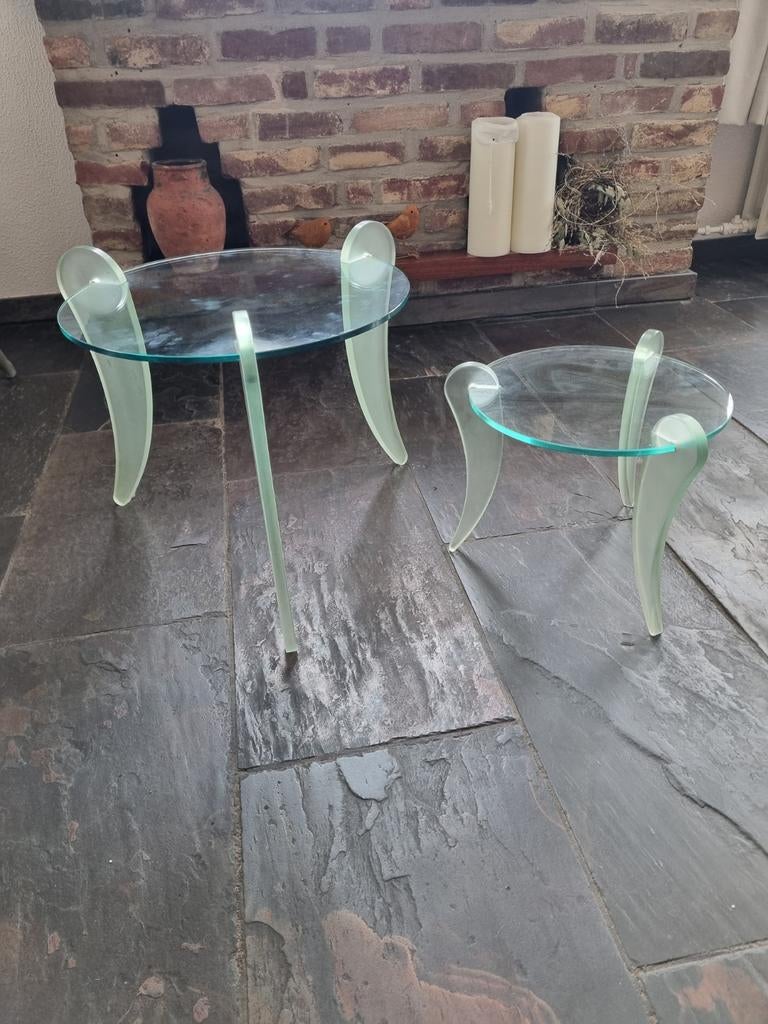 Glazen design bijzettafels, Huis en Inrichting, Tafels | Bijzettafels, Ophalen