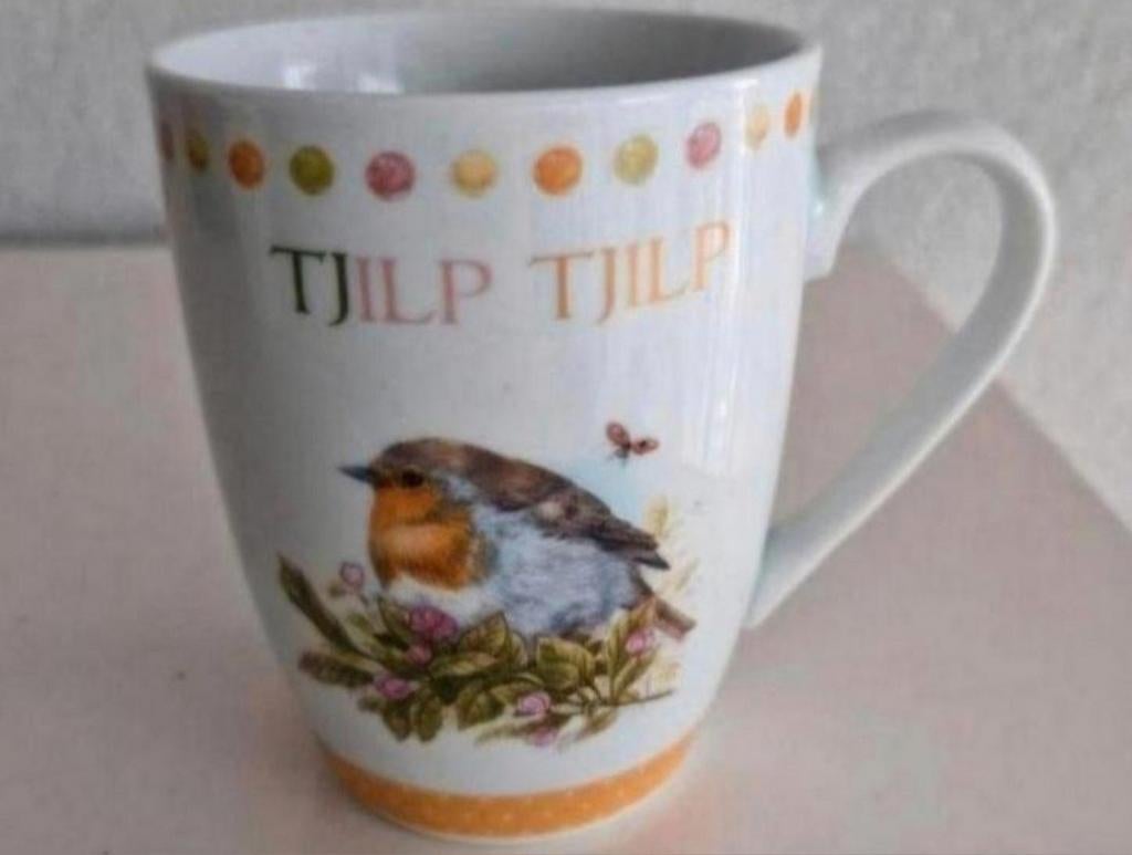 Beker Theo met Roodborstje, Huis en Inrichting, Keuken | Servies, Ophalen of Verzenden, Zo goed als nieuw, Overige stijlen, Kop(pen) en/of Schotel(s)