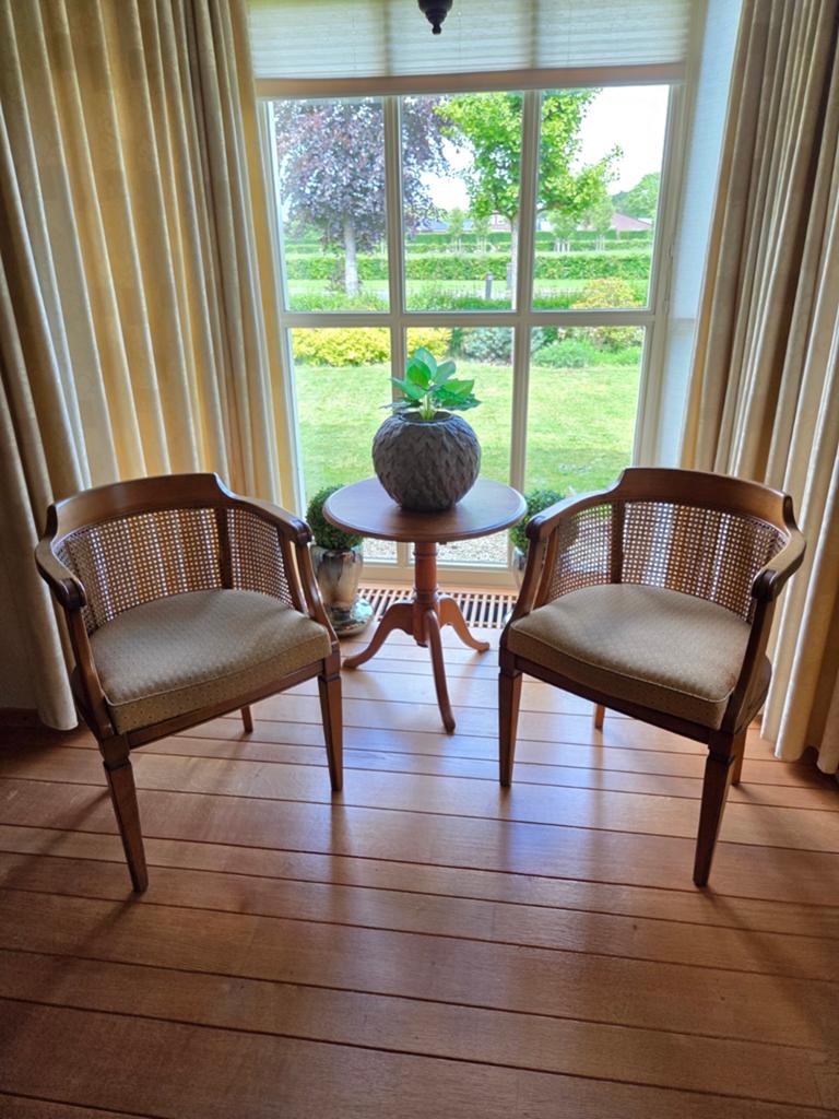 Set van 2 vintage rotan stoelen met houten frame, Ophalen
