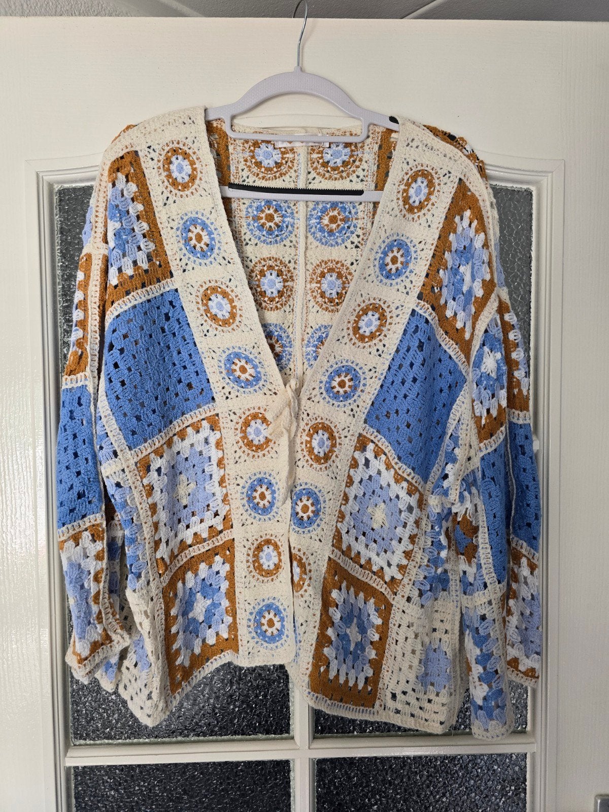 nieuw gehaakt vest blauw bruin 38 40 42 44, Ophalen of Verzenden, Nieuw, Maat 38/40 (M), Blauw