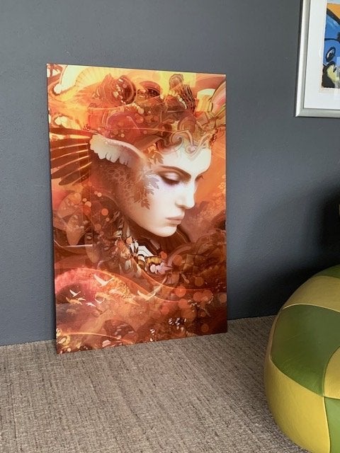 Fotoprint op glas - Mysterieuze Vrouw, Huis en Inrichting, Ophalen, Zo goed als nieuw, 75 tot 100 cm, Schilderij