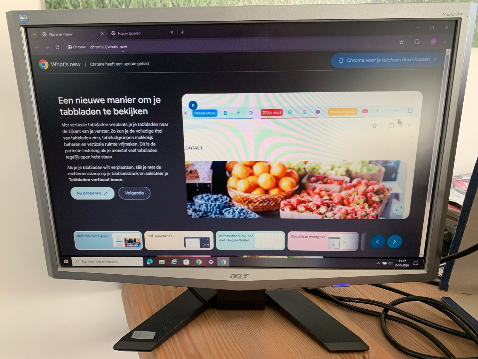 Acer X223W 22 inch LCD Monitor - Gebruikt, Computers en Software, Kantelbaar, Ophalen of Verzenden, VGA, 60 Hz of minder