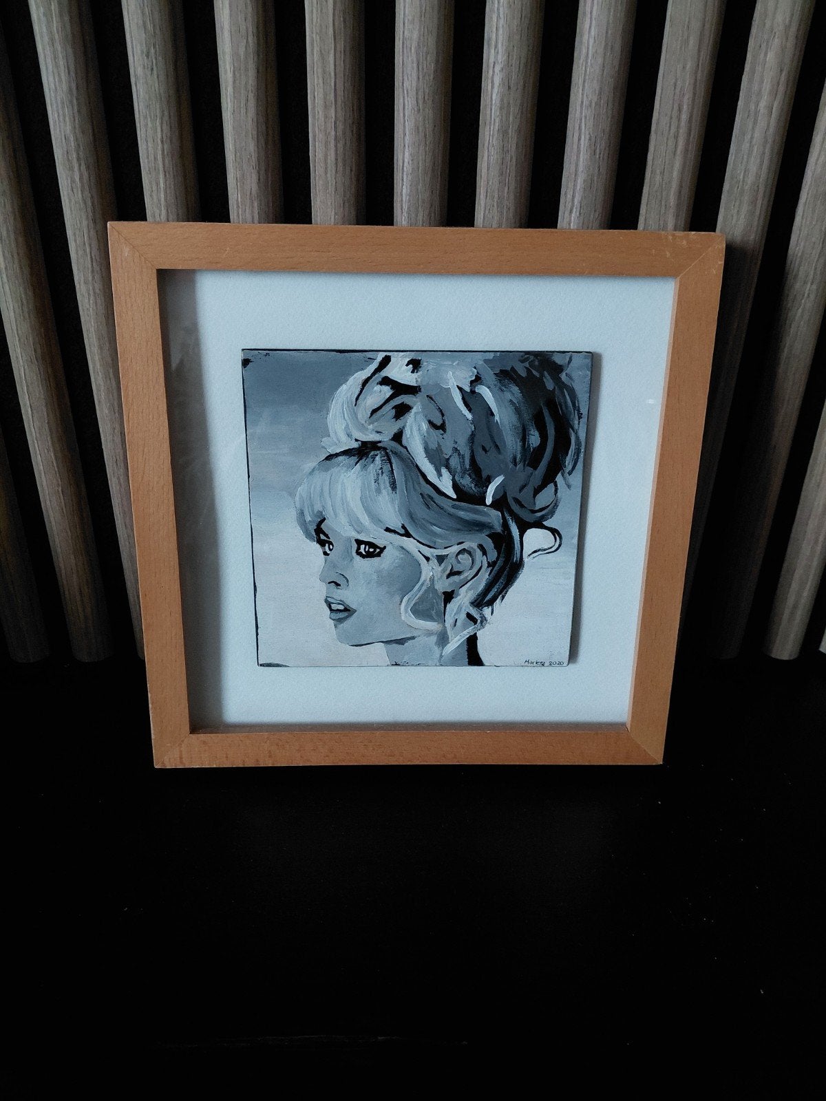 Handgemaakt schilderij Brigitte Bardot in lijst 25x25cm, Ophalen, Acrylverf, Hout, Handgeschilderd