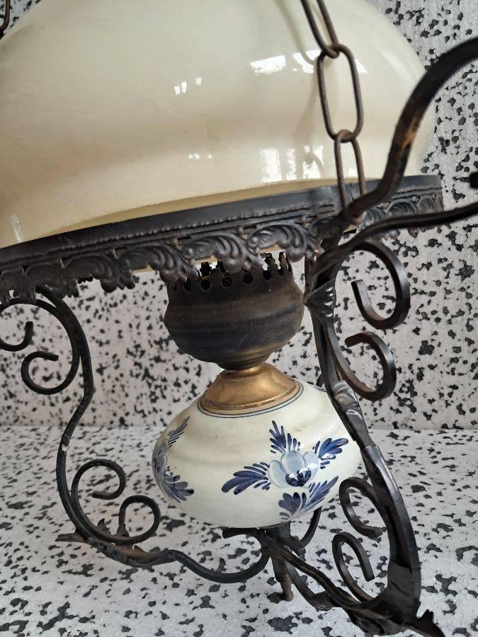 hangend delftstblauw olielamp melkglas kelk ,, Antiek en Kunst, Ophalen of Verzenden