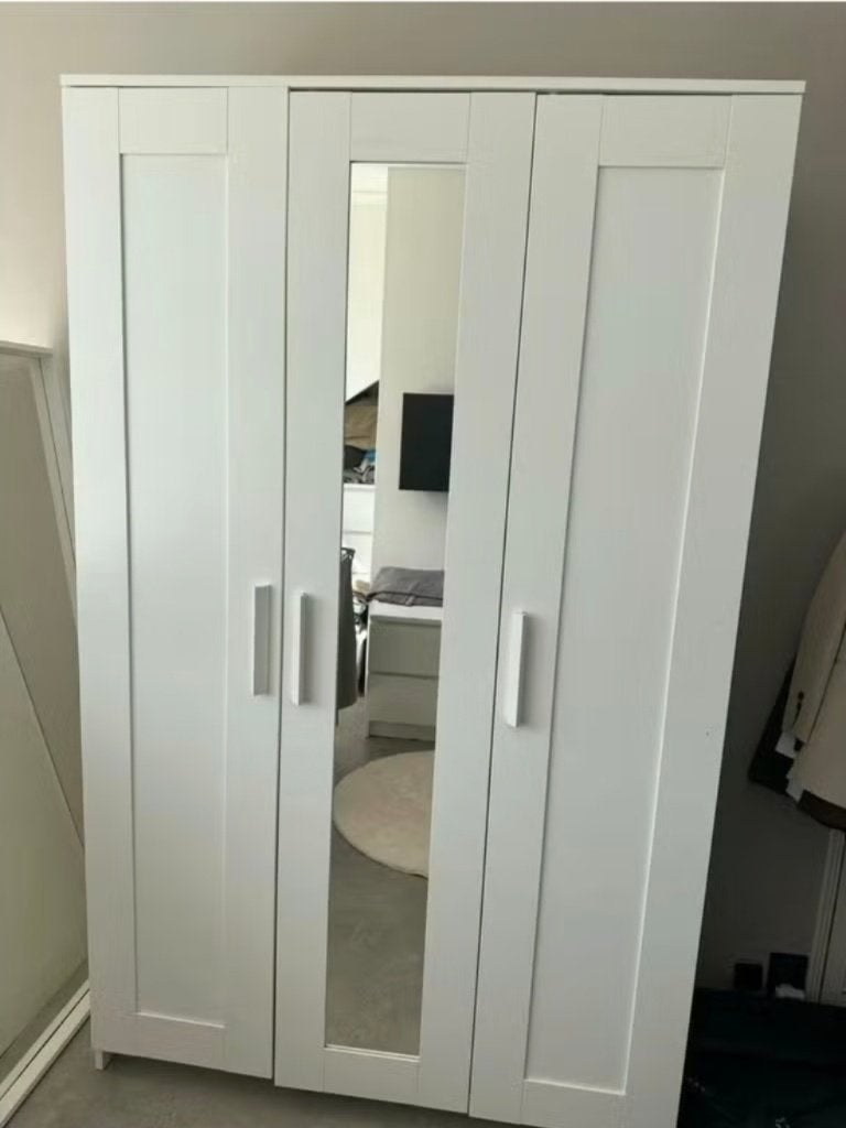 2x Brimnes kledingkast 3 doors wardrobe spiegel Ikea wit, Ophalen, 100 tot 150 cm, Zo goed als nieuw, 150 tot 200 cm