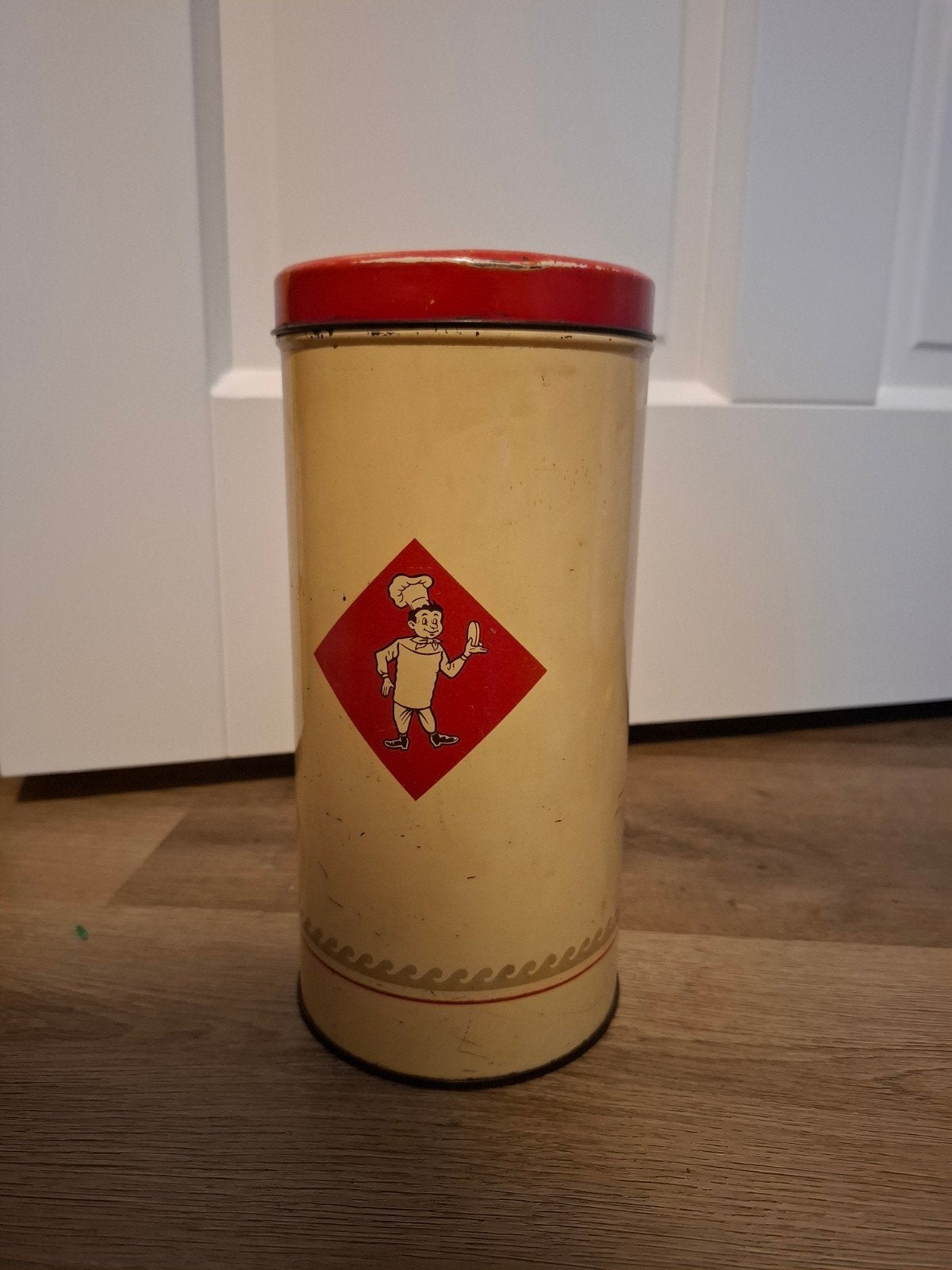 Vintage Bolletje Beschuitbus - Crème met Rood Deksel, Ophalen, Gebruikt, Beschuit, Bolletje