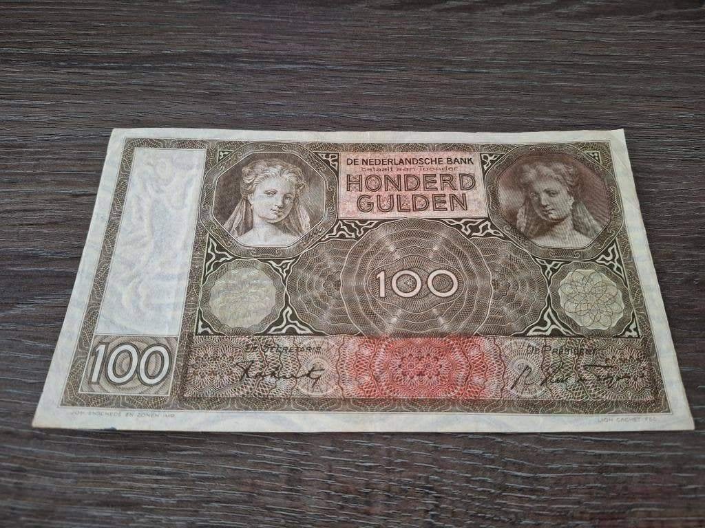 Mooi biljet 100 gulden Luitspelende Vrouw, 1942, Postzegels en Munten, Ophalen of Verzenden, 100 gulden
