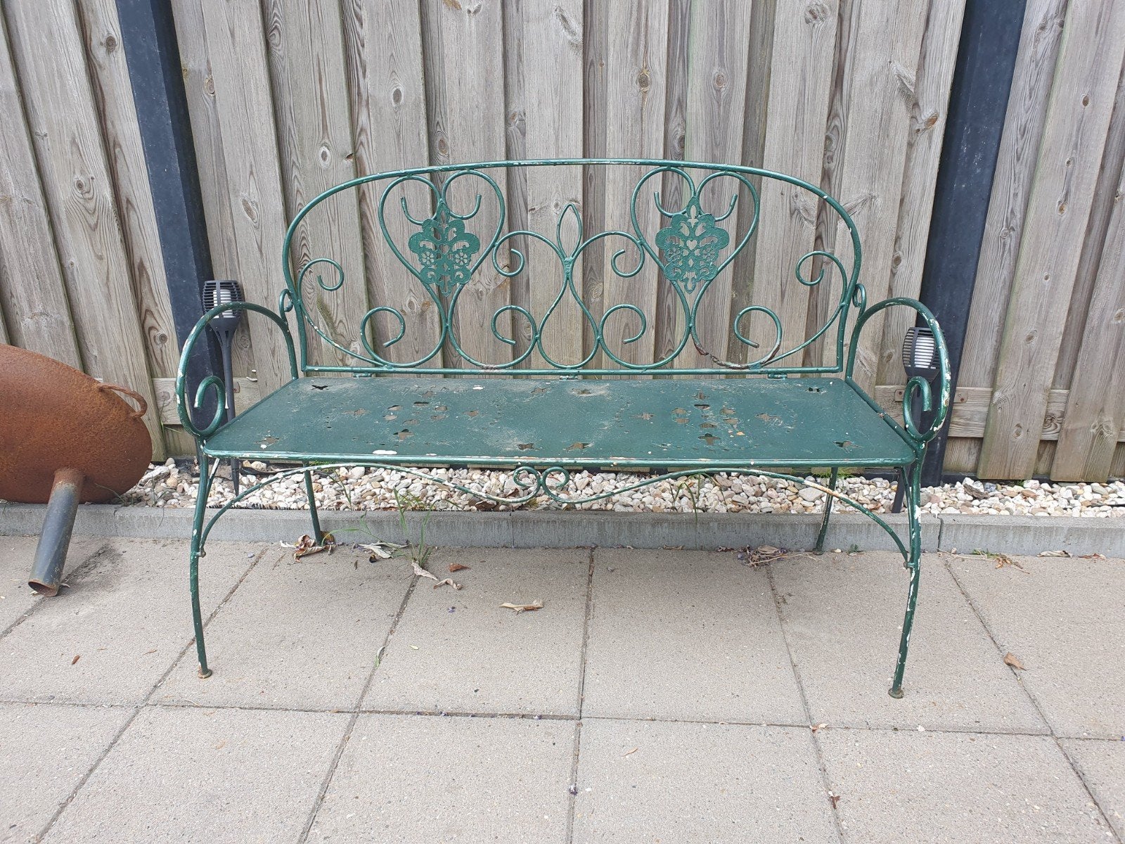 Vintage metalen tuinbankje, Tuin en Terras, Tuinbanken, Gebruikt, Metaal, Ophalen