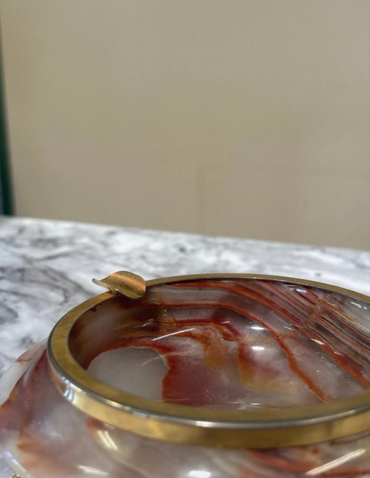 Onyx Asbak met Messing Details - Vintage Design, Ophalen of Verzenden