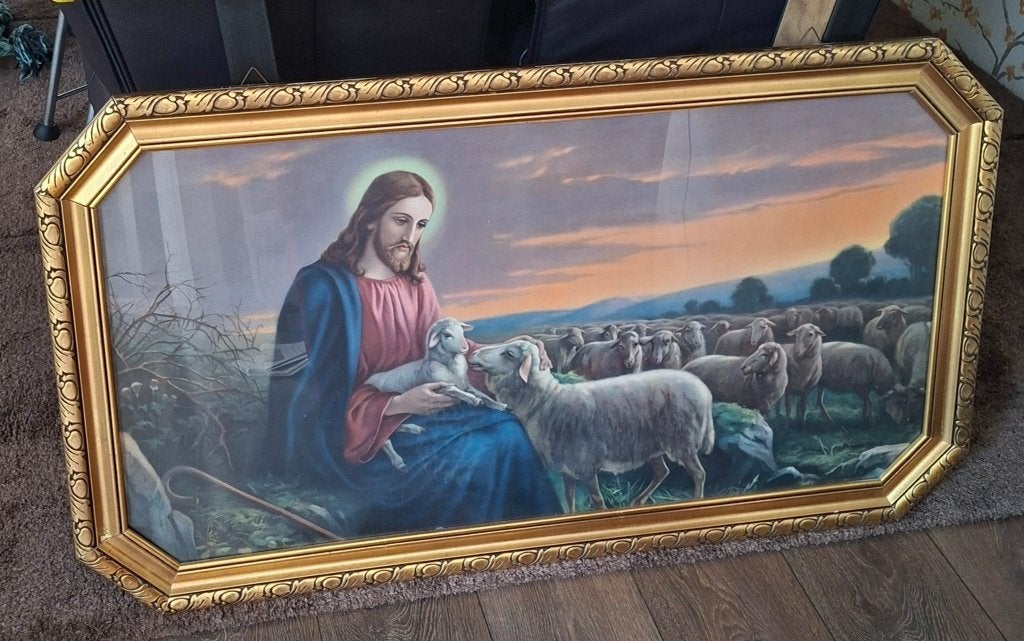 Grote lijst met afbeelding Goede Herder, Ophalen, Gebruikt, Kaart of Prent, Christendom | Katholiek