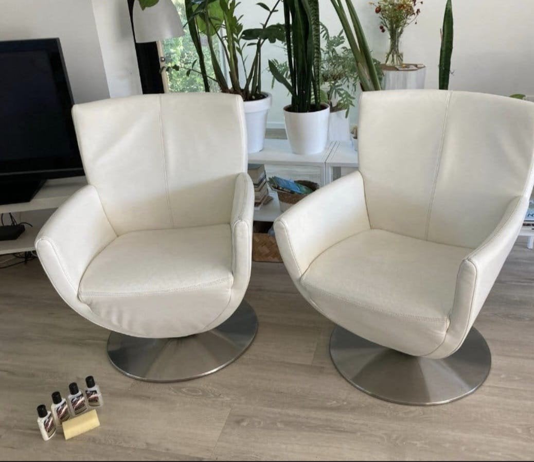 2 nog zeer mooie lederen design draaifauteuils, Ophalen, 75 tot 100 cm, Leer, 50 tot 75 cm