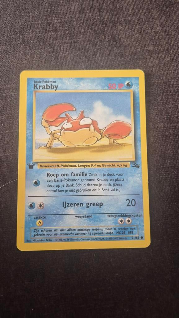 Krabby Pokémon Kaart (Basis-Pokémon) - 51/62, Ophalen of Verzenden, Gebruikt, Losse kaart