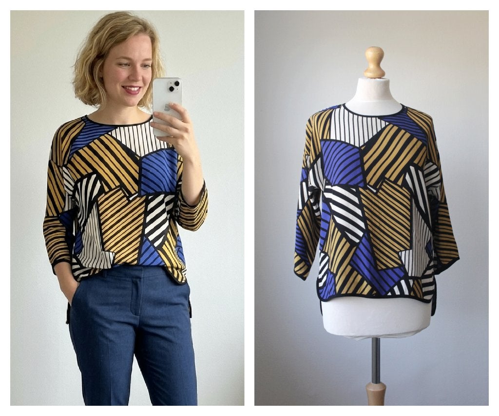 Sunday - NIEUW - prachtig shirt geel blauw dessin - maat S, Kleding | Dames, Nieuw, Korte mouw, Maat 36 (S), Sunday