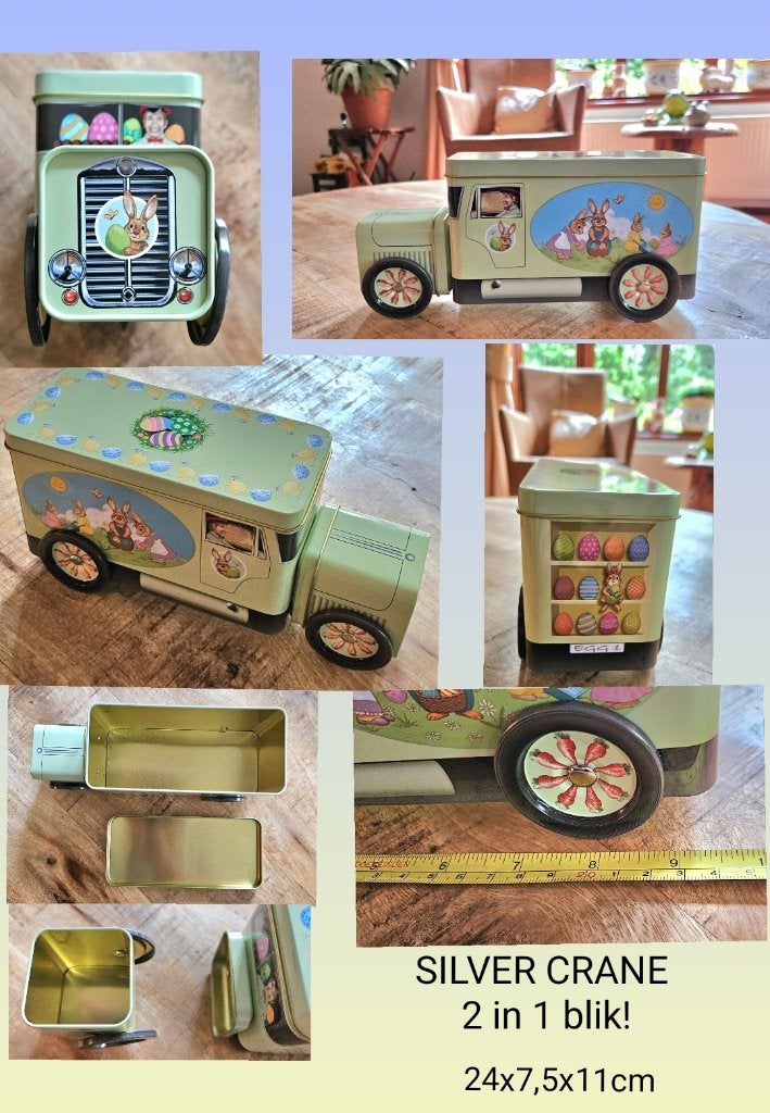 Silver Crane vrachtwagen(2st.!) bewaarblik 24x7,5x11cm nieuw, Ophalen of Verzenden, Nieuw, Koek(jes), Overige merken
