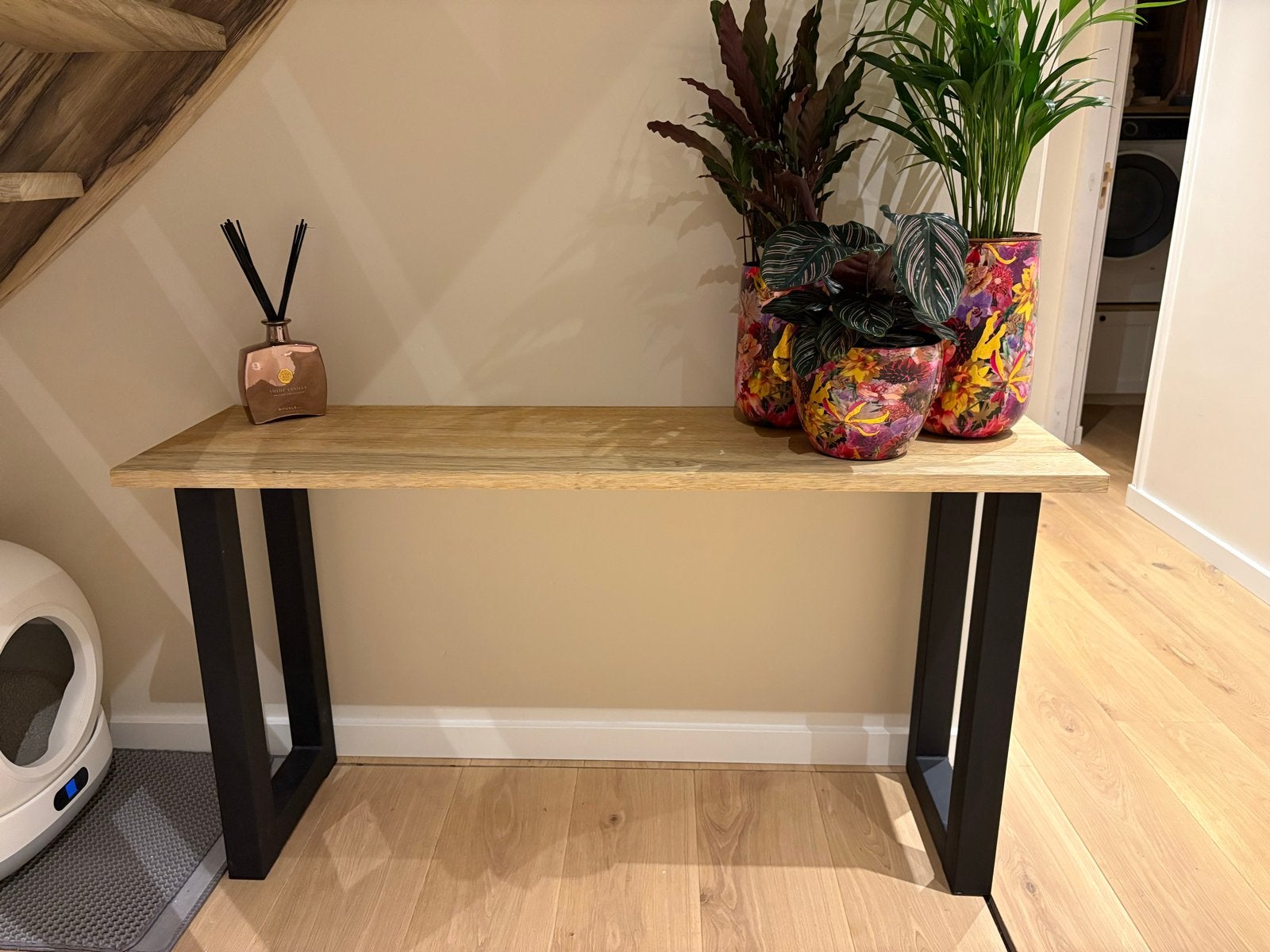 Unieke Eikenhouten sidetable en bankje, Ophalen, Zo goed als nieuw, 75 cm of meer, 60 cm of meer