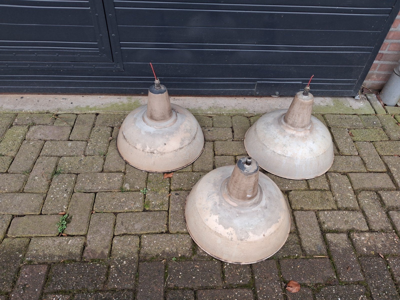 Set van 3 Vintage Industriële Emaille Lampenkappen, Ophalen