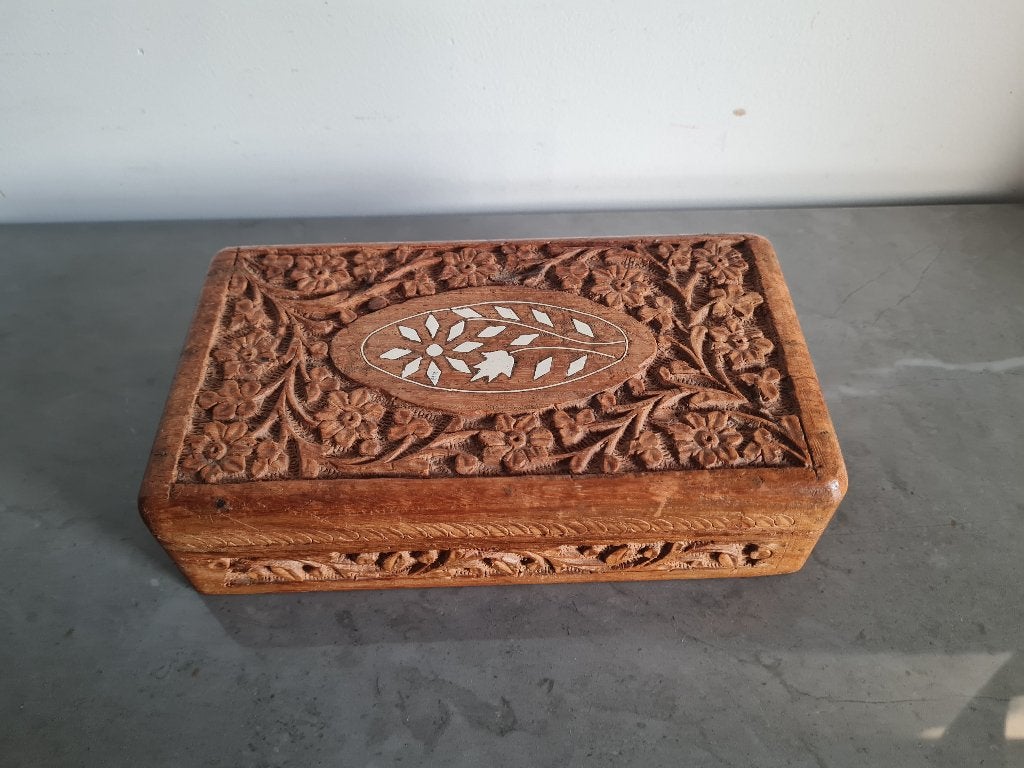 houten kistje/juwelenkist/ingelegd parelmoer/been uit India, Antiek en Kunst, Ophalen of Verzenden