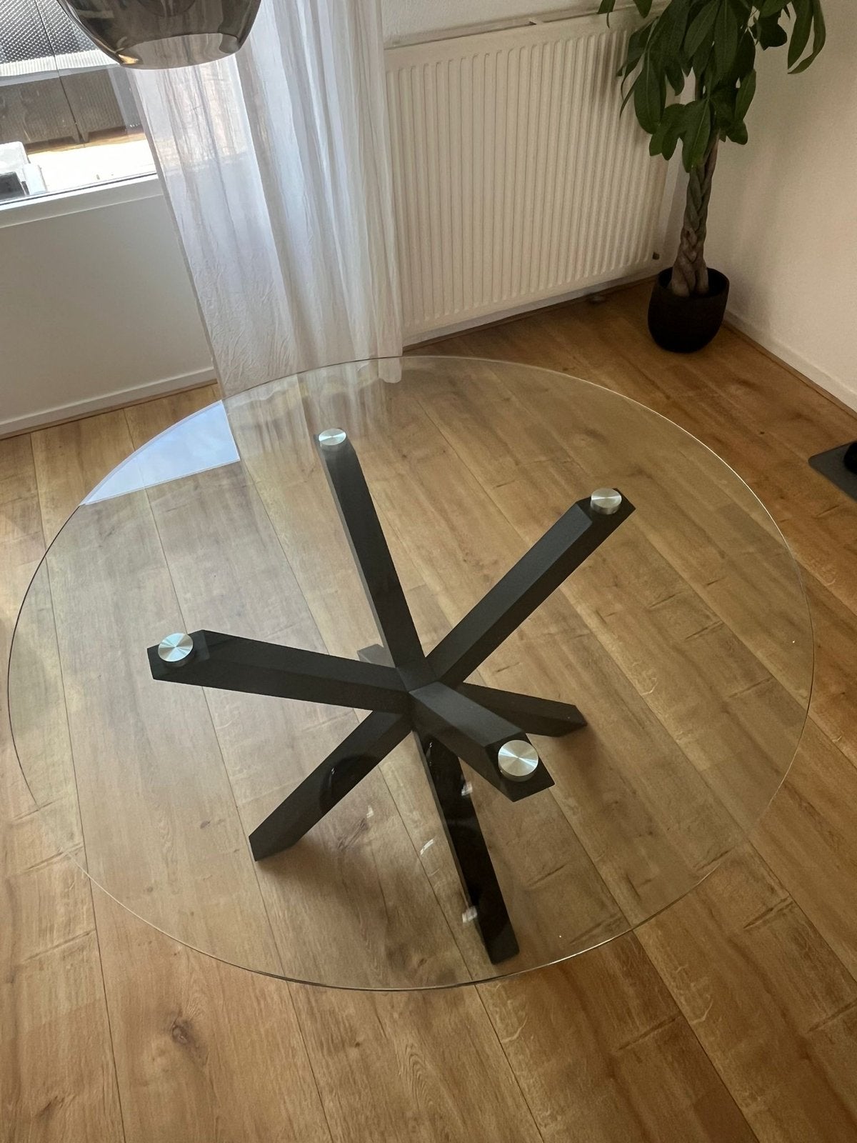 Glazen ronde eetkamer tafel, Ophalen, Gebruikt, 50 tot 100 cm, 100 tot 150 cm
