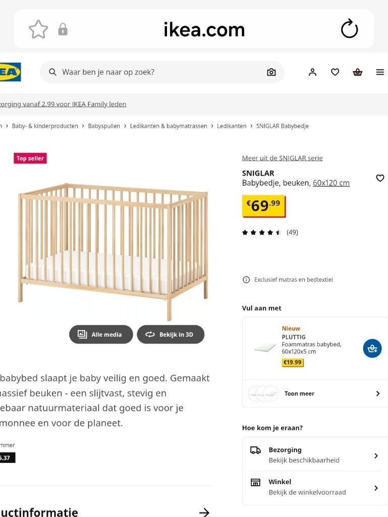 Babywiegje mey matrass, Ophalen, Nieuw, Ledikant