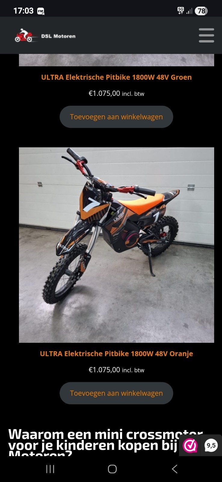 Elektrische crossmotor 1800W 48V met lithium accu, Ophalen, Zo goed als nieuw, Dirtbike