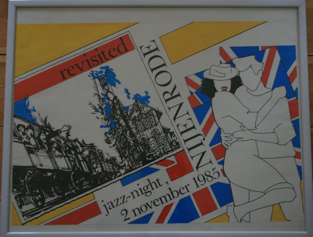 Collector's item: Nijenrode Jazz-Night 1985 poster in lijst, Verzamelen, Ophalen, Gebruikt, Met lijst, Rechthoekig Liggend