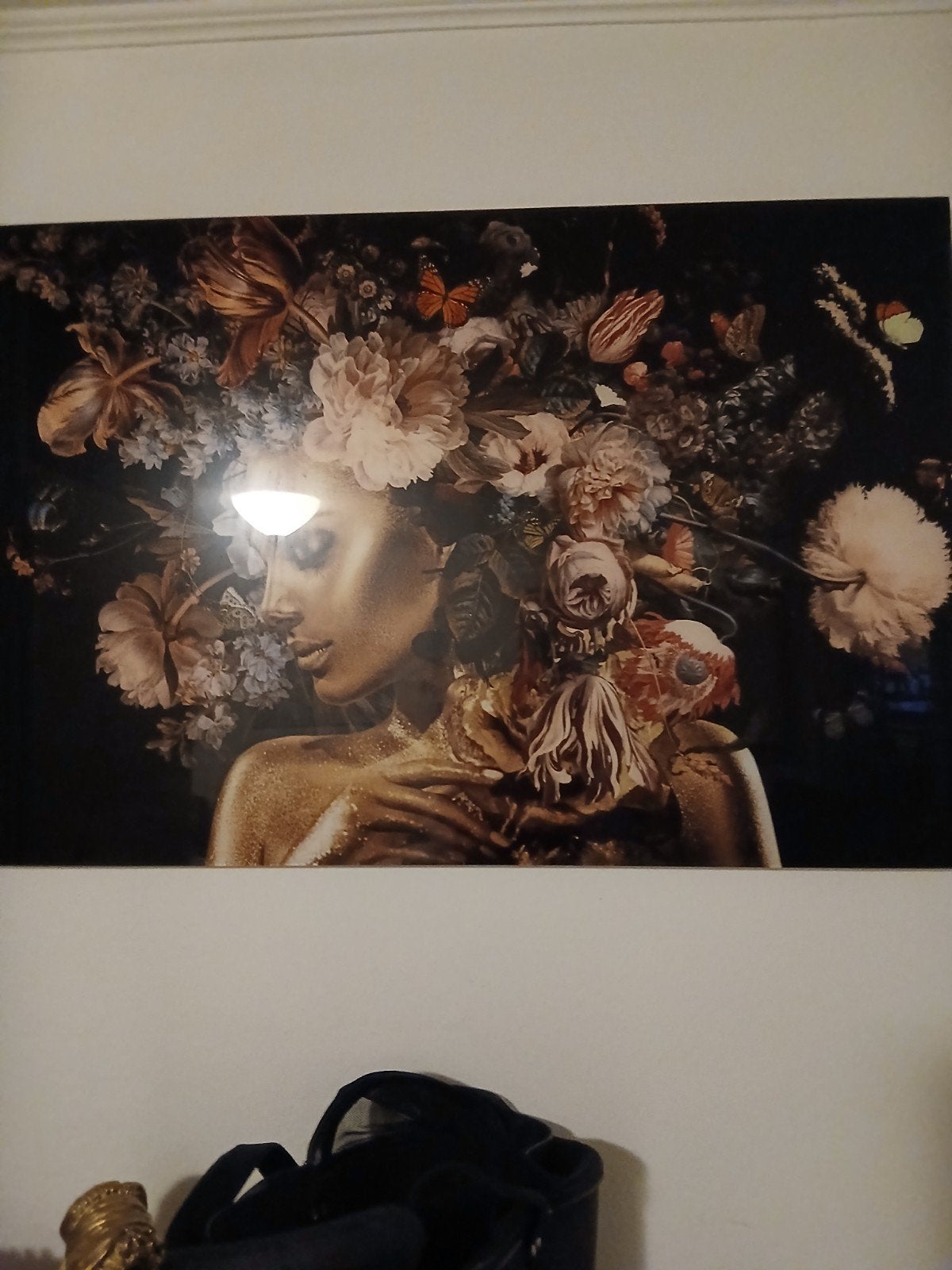 Prachtig glazen schilderij met bloemen en vrouw, Huis en Inrichting, 50 – 75, Ophalen of Verzenden, Zo goed als nieuw, Schilderij