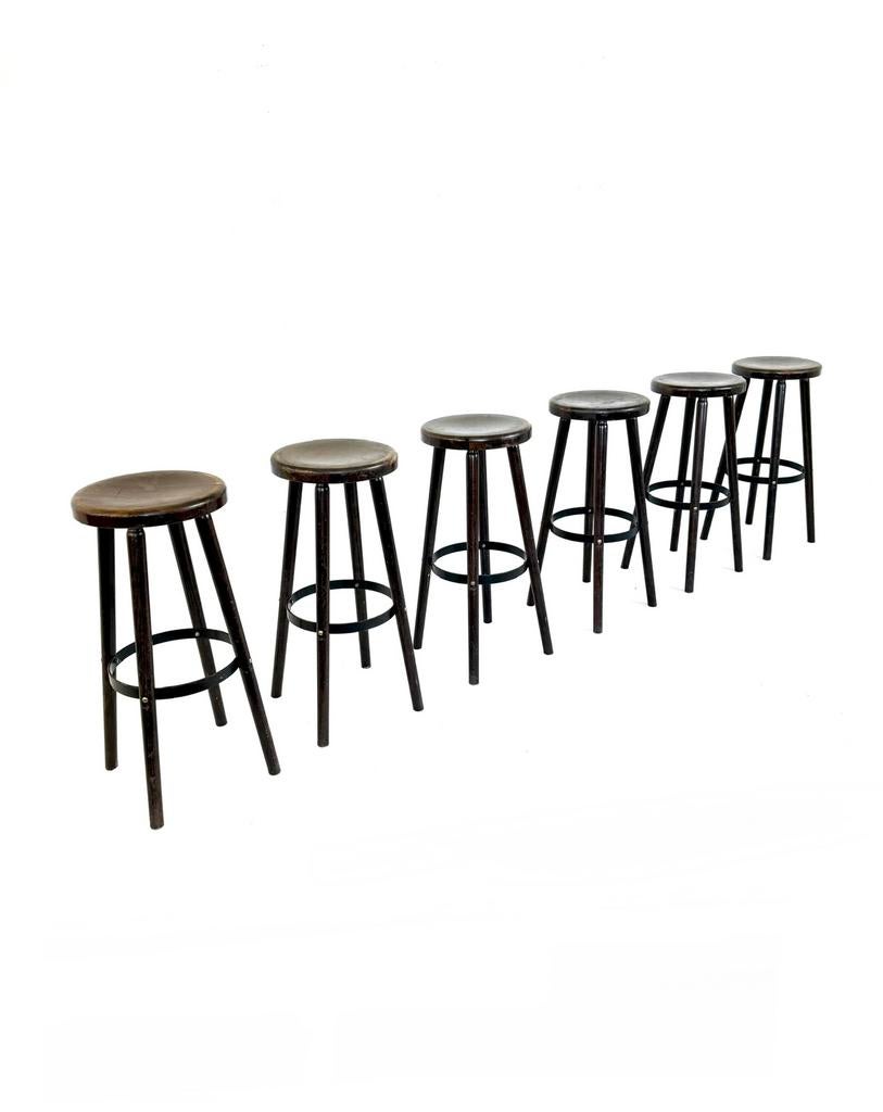 Set van 6 Brutalistische barkrukken ‘80, Huis en Inrichting, Barkrukken, 5 krukken of meer, Met voetsteun, 60 tot 90 cm, Ophalen of Verzenden