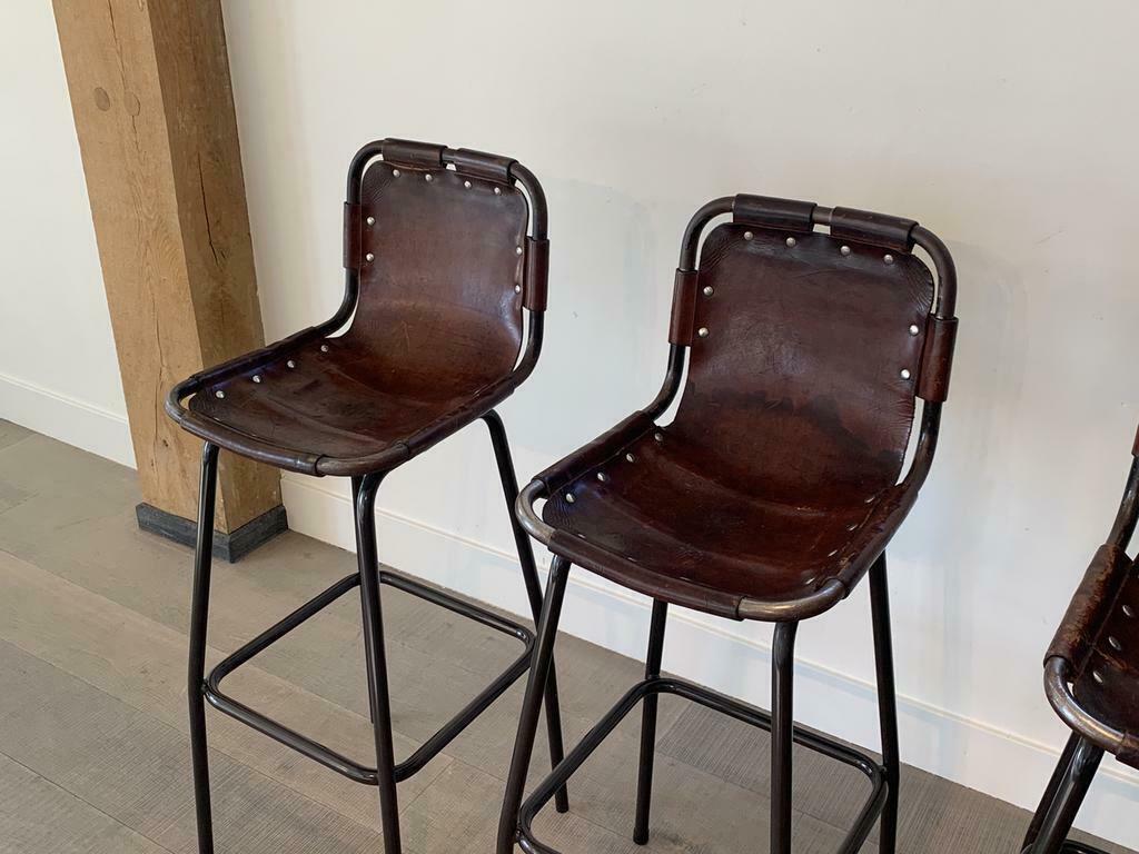 Vintage design barkrukken Charlotte Perriand les Arcs, Ophalen, Gebruikt, Twee, Bruin