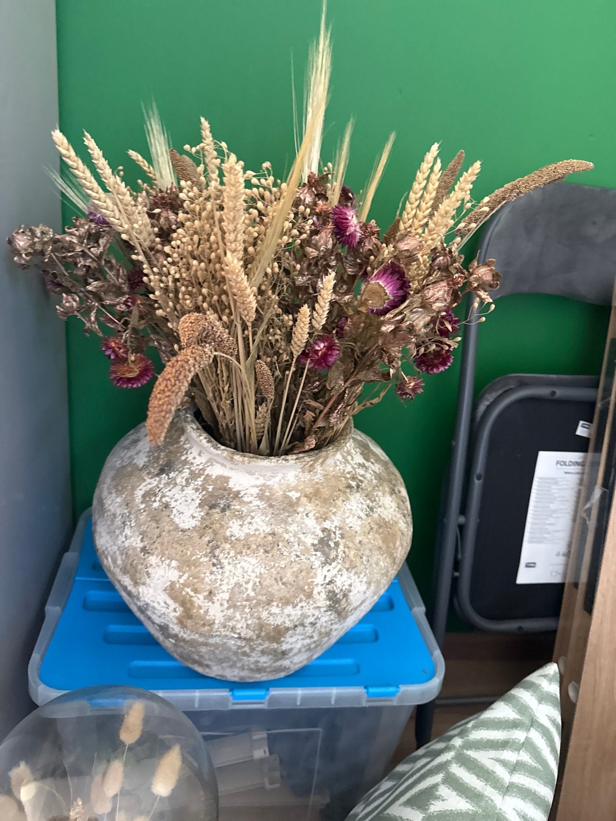 Decoratieve vaas met droogbloemen, Ophalen, Gebruikt, Inclusief droogbloemen, Meerkleurig
