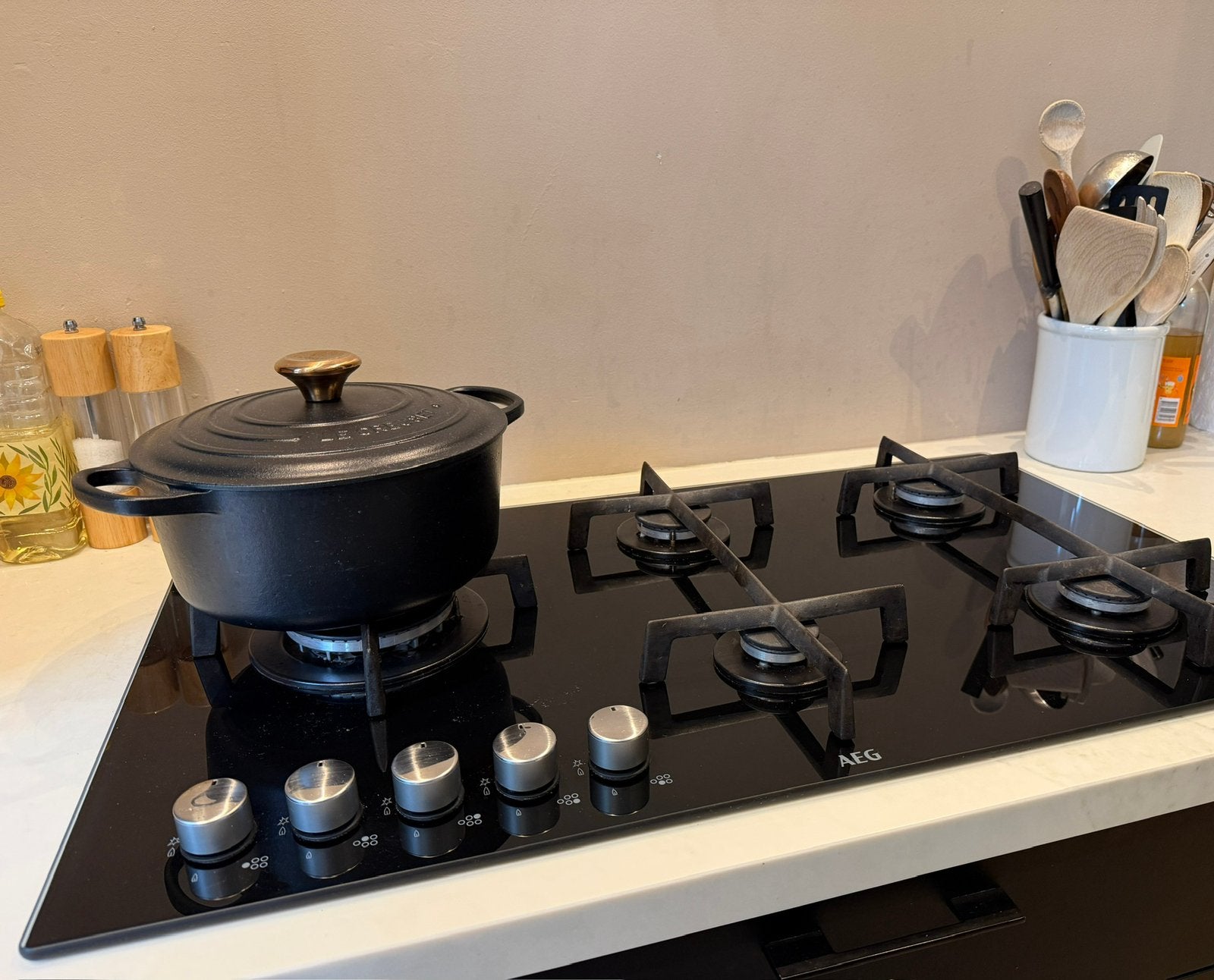 Gaskookplaat inbouw AEG - nismaat 83 x 48 cm, Ophalen, Gebruikt, Inbouw, Gas