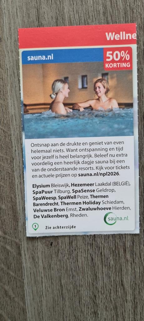 Sauna nl voordeelbon van de postcodeloterij voor 50% korting, Drie personen of meer, Kortingsbon, Spa of Sauna