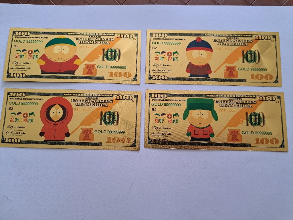 GOUDFOLIE BILJETTEN SERIE  CARTOON -SOUTHPARK - 4X, Verzenden, Nieuw