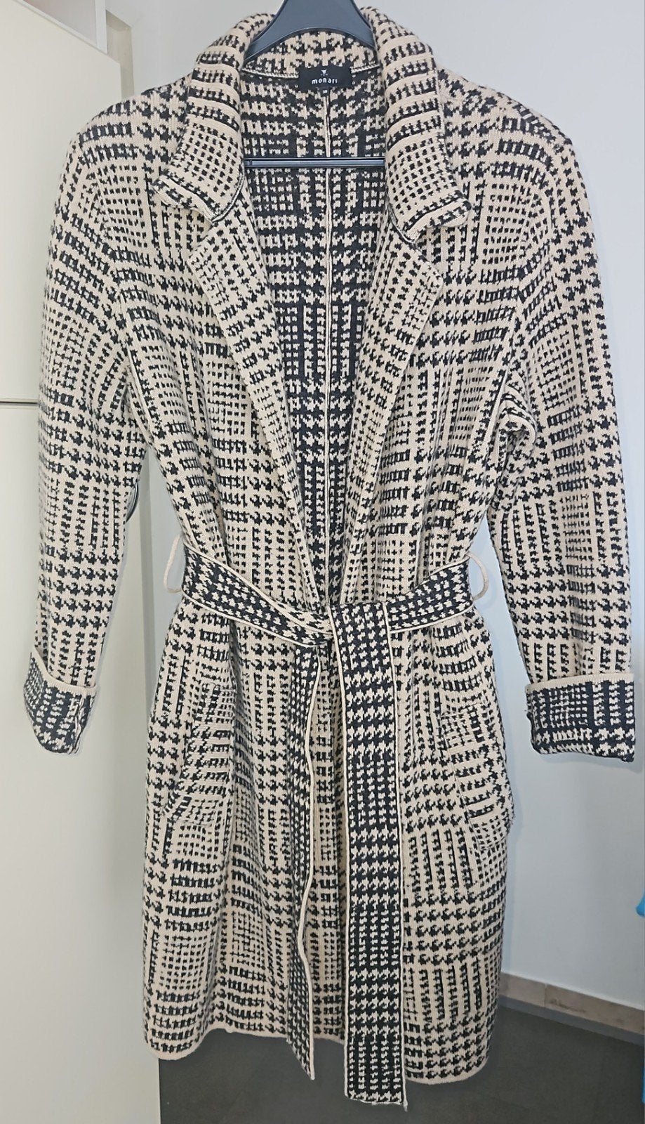 Lang Wollen Mantel Vest jas Monari 65% Wol & Katoen 19% Maat, Ophalen of Verzenden, Zo goed als nieuw, Maat 38/40 (M), Beige