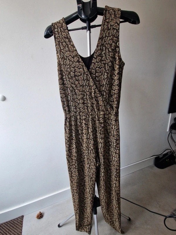 Mango gouden glitter jumpsuit panterprint – maat M, Ophalen of Verzenden, Zo goed als nieuw, Maat 38/40 (M), Zwart