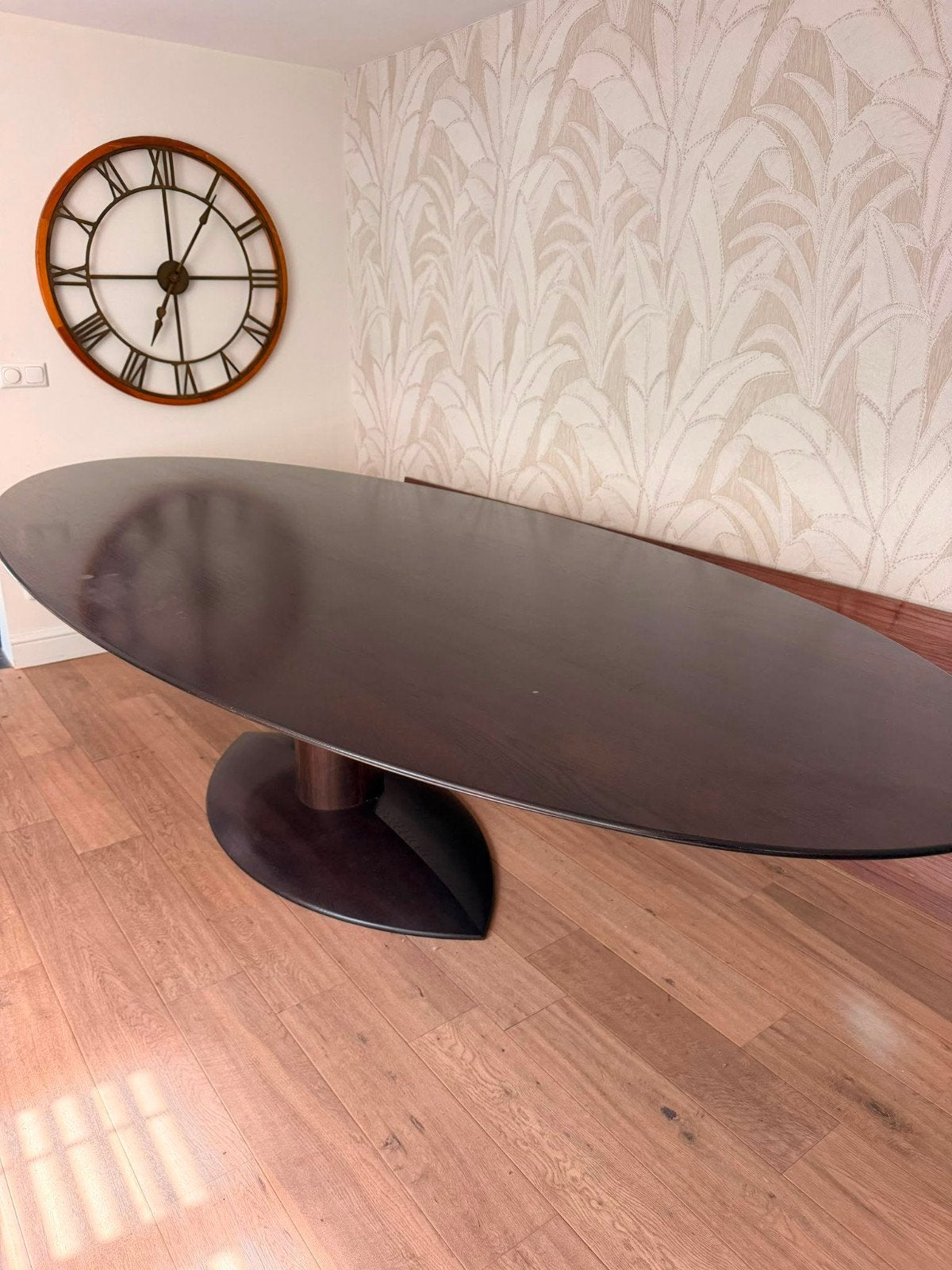 Ovale Wengé tafel, walnootkleur, 300x130cm, Ophalen, Gebruikt, 100 tot 150 cm, 200 cm of meer