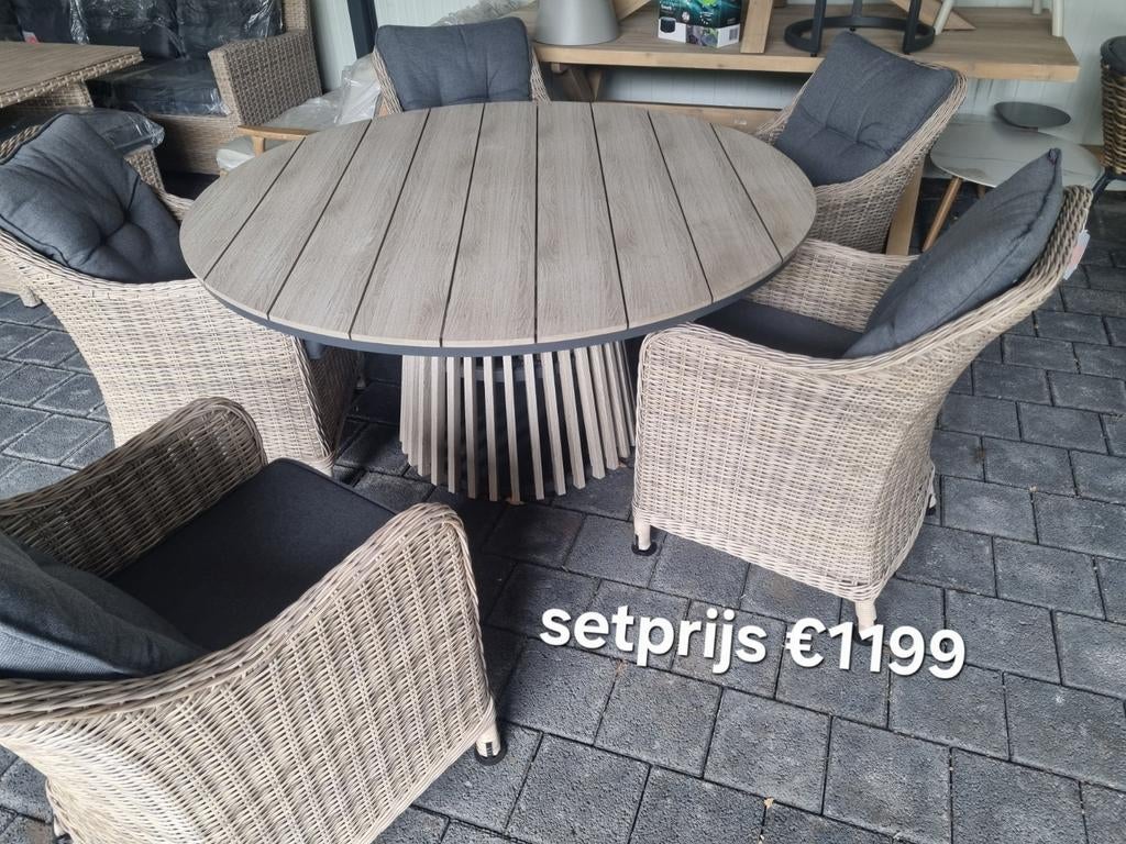 GARDEN IMPRESSIONS TUINSET RONDE TAFEL met 6 FAUTEUILS, Ophalen, Nieuw